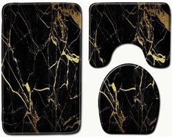 Luxe badmat- Badmatten set - Wc mat - Douchemat - Toiletbril hoes - Toiletmat - Badkamer mat - Zwart met goud - Antislip - Zacht - Kwaliteitsmat - 50X80