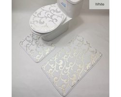 Luxe badmat- Badmatten set - Wc mat - Toiletbril hoes - Toiletmat - Badkamer mat - Wit met symmetrisch goud - Antislip - Zacht - Kwaliteitsmat - 90 x 60