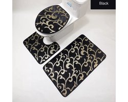 Luxe badmat- Badmatten set - Wc mat - Toiletbril hoes - Toiletmat - Badkamer mat - Zwart met symmetrisch goud - Antislip - Zacht - Kwaliteitsmat - 90 x 60