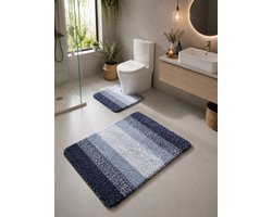 Luxe Badmat Set 2-Delig Blauw – Microvezel Badmatten – Antislip TPR – Super Zacht – Waterabsorberend – Machinewasbaar Blauw