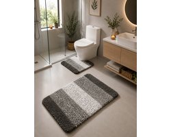 Luxe Badmat Set 2-Delig Grijs/Wit – Microvezel Badmatten – Antislip TPR – Zacht, Waterabsorberend & Machinewasbaar Lichtgrijs