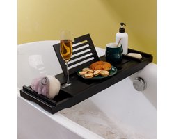Luxe Badplank - Badrekje - Uitschuifbaar 75 tot 110 cm - Boekenhouder - Tablethouder - Bamboe Hout badplankje - Badrek