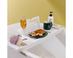 Luxe Badplank - Badrekje - Uitschuifbaar 75 tot 110 cm - Boekenhouder - Tablethouder - Bamboe Hout badplankje - Badrek