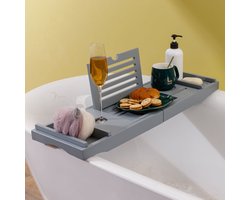 Luxe Badplank - Badrekje - Uitschuifbaar 75 tot 110 cm - Boekenhouder - Tablethouder - Bamboe Hout badplankje - Badrek