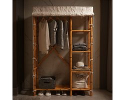 Luxe Bamboe Stoffen Kledingkast – 110x45x170 cm – Garderobekast met 4 Planken – Minimalistische Vouwkast voor Slaapkamer & Hal – Ademend Textiel, Lichtgewicht, Waterbestendig – Bruin/Beige/Grijs - House & Garden