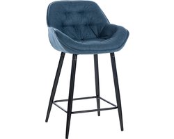 Luxe Barkruk Noe - Grijs - 4-Poots Onderstel - Luxe Design - Rugleuning - Voetensteun - Voor Keuken en Bar - Gestoffeerde Zitting