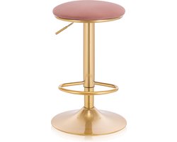 Luxe Barkruk - Velvet - Roze/goud - Zonder rugleuning - Verstelbaar - 38x(61-82)cm