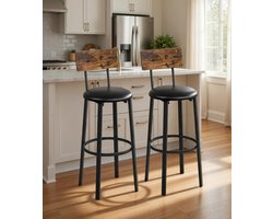 Luxe Barkrukken Set van 2 – Hoge Industriële Stoelen voor Keuken & Eiland – Comfortabele Gevoerde Zitting PU – Rustiek Bruin + Zwart – 100 cm Hoog – Moderne Industriële Stijl Casa Serena