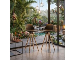 Luxe Barkrukken Set van 2 met Rugleuning en Voetensteun – Moderne Zwarte Barstoelen met Houten Poten en Kunstleren Zitting voor Keuken, Kookeiland en Bar – Comfortabele Design Krukken – 96,5 cm Hoogte Casa Serena