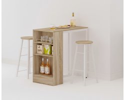 Luxe Bartafel met 3 Planken – Hoogwaardige Statafel van Metaal & Licht Eikenhout – Bistrotafel, Bar, Keuken of Woonkamer – Multifunctionele Opbergruimte en Industrieel Design – NoviHome