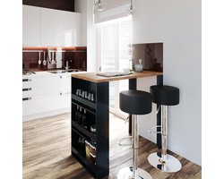 Luxe Bartafel Set met 2 Draaibare Barkrukken – Keukentafel met 3 Opbergvakken – Industrieel Design in Eiken/Antraciet – Ruimtebesparende Hoge Eettafel voor Keuken of Woonkamer