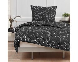 Luxe Bedset met Duvet Cover van 100% Katoen, Diverse Maten, Marmer Zwart Design