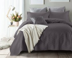 Luxe bedsprei + 2 bijpassende kussenslopen Kai antrciet - 260x250 - functioneel en chique - hoogwaardige kwaliteit
