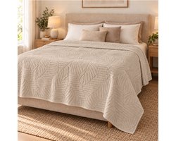 Luxe bedsprei / cover – Beige – 240 × 220 cm- blad patroon (licht gewicht)