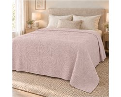 Luxe bedsprei / cover – Pastelroze – 240 × 220 cm- blad patroon (licht gewicht)