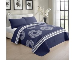 Luxe bedsprei set - Bedsprei 220x240 - Kussensloop 2x 50x70 - Blauw met witte luxe details