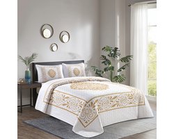 Luxe bedsprei set - Bedsprei 220x240 - Kussensloop 2x 50x70 - Wit met gouden luxe details