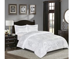 Luxe bedsprei set - Bedsprei 220x240 - Kussensloop 2x 50x70 - Wit met grijze luxe details
