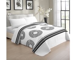 Luxe bedsprei set - Bedsprei 220x240 - Kussensloop 2x 50x70 - Wit met zwarte luxe details