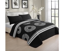 Luxe bedsprei set - Bedsprei 220x240 - Kussensloop 2x 50x70 - Zwart met witte luxe details