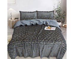 Luxe bedsprei set - Set van 3 stuks - Bedsprei 200x230 - Kussensloop 2x 50x70 - Grijs met goud geruiten design