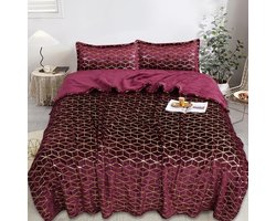 Luxe bedsprei set - Set van 3 stuks - Bedsprei 200x230 - Kussensloop 2x 50x70 - Rood met goud geruiten design