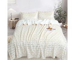 Luxe bedsprei set - Set van 3 stuks - Bedsprei 200x230 - Kussensloop 2x 50x70 - Wit met goud geruiten design