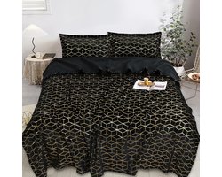 Luxe bedsprei set - Set van 3 stuks - Bedsprei 200x230 - Kussensloop 2x 50x70 - Zwart met goud geruiten design