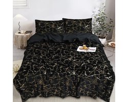 Luxe bedsprei set - Set van 3 stuks - Bedsprei 200x230 - Kussensloop 2x 50x70 - Zwart met goud marmeren design Merk: Senella