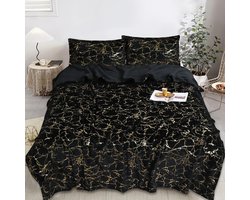 Luxe bedsprei set - Set van 3 stuks - Bedsprei 200x230 - Kussensloop 2x 50x70 - Zwart met goud marmeren design Merk: Senella