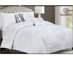 Luxe bedsprei set - Set van 5 stuks - Bedsprei 240x260 - Kussensloop 2x 50x70 - 2 decoratieve kussens - Wit met zilver