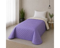 Luxe Bedsprei - Zomerdeken - Deken - Boutis - 180 x 240 cm - 1 persoon - Gematlasseerd - Dubbelzijdig - Paars / Beige
