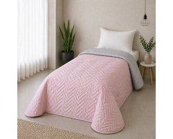 Luxe Bedsprei - Zomerdeken - Deken - Boutis - 180 x 240 cm - 1 persoon - Gematlasseerd - Dubbelzijdig - Roos / Grijs