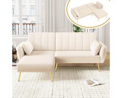 Luxe Beige L-Vormige Hoekbank met Slaapfunctie en Opbergvakken – Moderne 3-Zits Opklapbare Sofa 191x130x80 cm – Verstelbare Rugleuning 108°-180° – Comfortabele Multifunctionele Bank