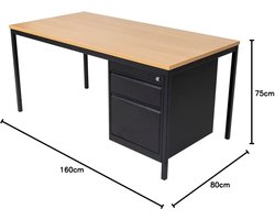 Luxe Beukenhouten Bureau met 2 Lades – Modern Kantoor- en Werktafel 140 x 80 x 75 cm – Stevig Metalen Onderstel, Verstelbare Poten & Ruime Opberglades – Ideaal voor Thuiswerk, Studie & Kantoorinrichting - Novihome