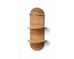 Luxe Beukenhouten Wandplank Dubbel | Boogvormige Wandorganizer | Design Wandrek | Naturel | 55x24x12 cm