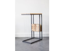 Luxe Bijzettafel voor over de bank | Mangohout en Staal | 45x29x69cm Banktafel - Laptoptafel bijzettafel - Laptop standaard Laptop Table - Laptop Tafel Schoottafel Bedtafel - Bank laptoptafel - Banktafeltje Bijzettafeltje (69cm hoogte)
