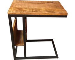 Luxe Bijzettafel voor over de bank | Mangohout en Staal | 48x32x53cm Banktafel - Laptoptafel bijzettafel - Laptop standaard Laptop Table - Laptop Tafel Schoottafel Bedtafel - Bank laptoptafel - Banktafeltje Bijzettafeltje (53 cm hoogte)