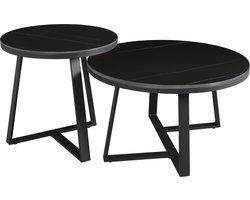 Luxe bijzettafels Dido - 2 stuks - Salontafel Rond - Laptoptafel - Industrieel tafeltje - Plantentafel - Metaal met steen