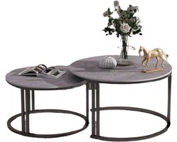 Luxe Bijzettafels - Set van 2 - Ronde Salontafels - Gesinterd Stenen Blad - Ruimtebesparend & Modern Design - Grijs