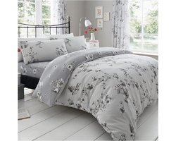 Luxe BIRDIE BLOSSOM Bed Set - Dekbedovertrek en kussensloop - Grijs - Eenpersoons (135 x 200cm) met Polyester-katoen dekbedovertrek 160x200