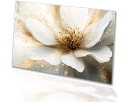Luxe bloem in goud en wit - Bloem glazen schilderij - Muurdecoratie glas bloemblad - Art Nouveau - Plexiglas schilderijen - Kunstwerken schilderij - Glasschilderij 120x80 cm