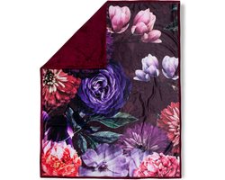 Luxe Bloemenprint Plaid 130x160 cm - Bordeaux en Paars - Polyester - Voor 1 Persoon