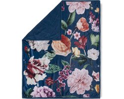 Luxe Bloemenprint Plaid 130x160 cm - Descanso - Polyester - Blauw - Voor 1 Persoon
