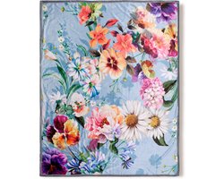 Luxe Bloemenprint Plaid 130x160 cm - Grijs - Polyester - Voor 1 Persoon - Descanso