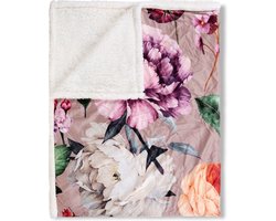 Luxe Bloemenprint Plaid 130x160 cm - Taupe - Polyester - Decoratief en Comfortabel