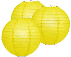 Luxe bol feest lampion - 3x - geel - dia 25 cm - papier - Feestartikelen/versieringen