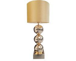 Luxe Bollamp - Goud - Tafellamp - 3 Bollen - Vierkante Voet - Met velvet kap - Eric Kuster stijl