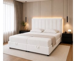 Luxe Boxspring 180x200 cm met Opbergruimte en Matras – Wit – Tweepersoonsbed met Hoofdbord
