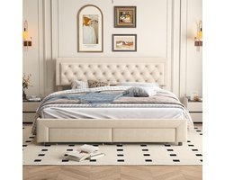 Luxe Boxspring Bed 180x200 cm met Opbergruimte en Lattenbodem | Velours Beige